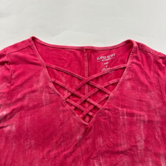 Torrid Hot Pink Tie Dye Super Soft Cage V-Neck Tunic Tee 2X - Picture 2 of 4